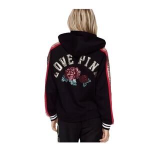 NEW Y2K Victoria Secret Pink Black Gold Hoodie Sweatshirt Bling Rose Gold XS SM